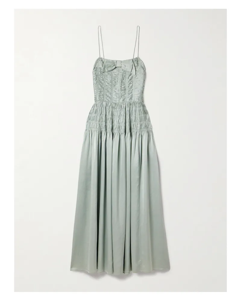 DÔEN Ambrosia Midikleid Aus Seidensatin Mit Raffungen Und Schleife - Grün Grün