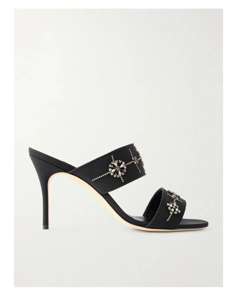 Manolo Blahnik Ralyne 90 Mules Aus Crêpe De Chine Mit Kristallen - Schwarz Schwarz