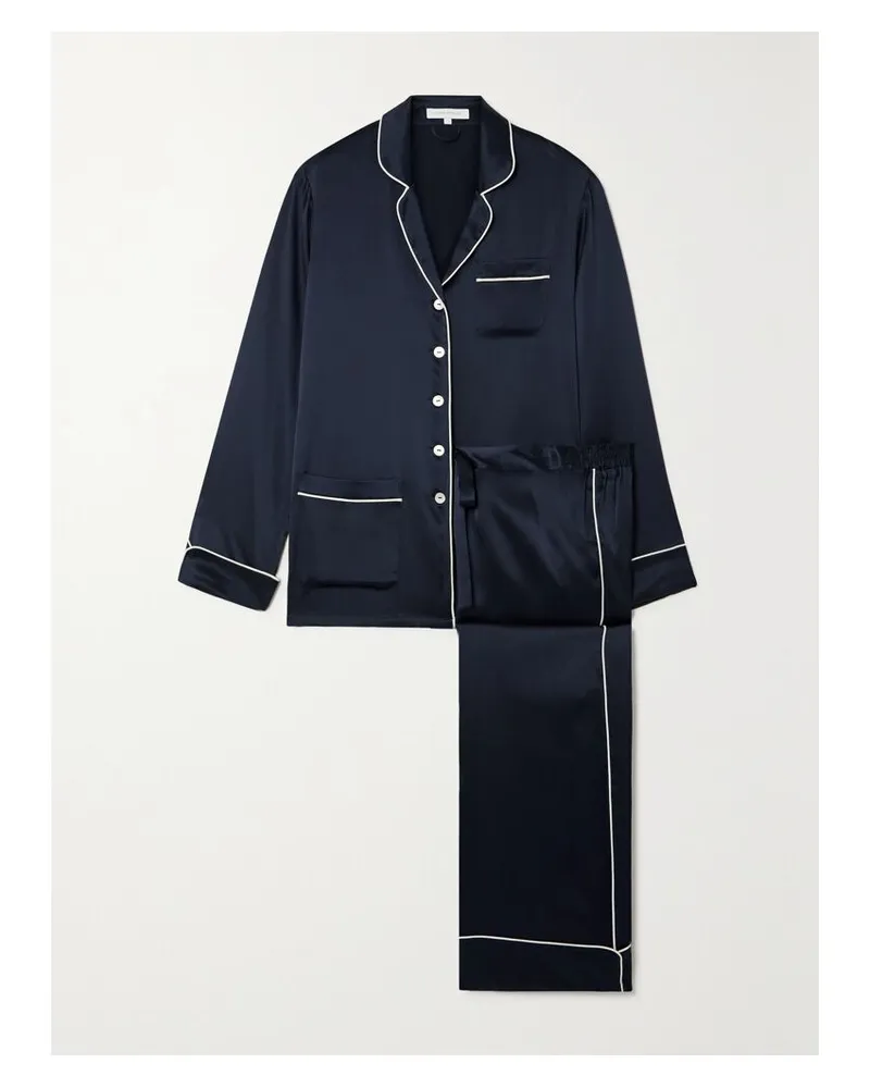 Olivia von Halle Coco Pyjama Aus Seidensatin - Blau Blau