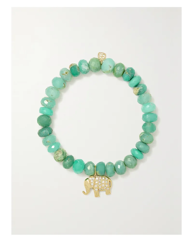 Sydney Evan Mini Elephant Armband Mit Chrysoprasen, Diamanten Und Details Aus 14 Karat Gold Gold
