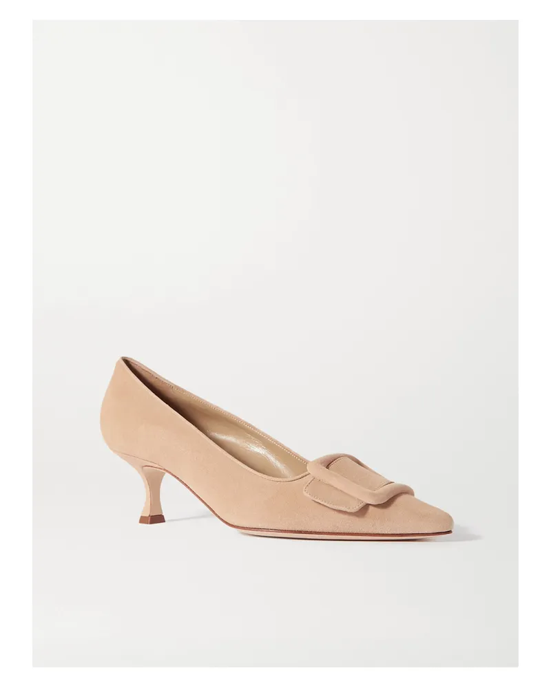Manolo Blahnik Maysale 50 Buckled Suede Pumps - Neutrals Neutrals