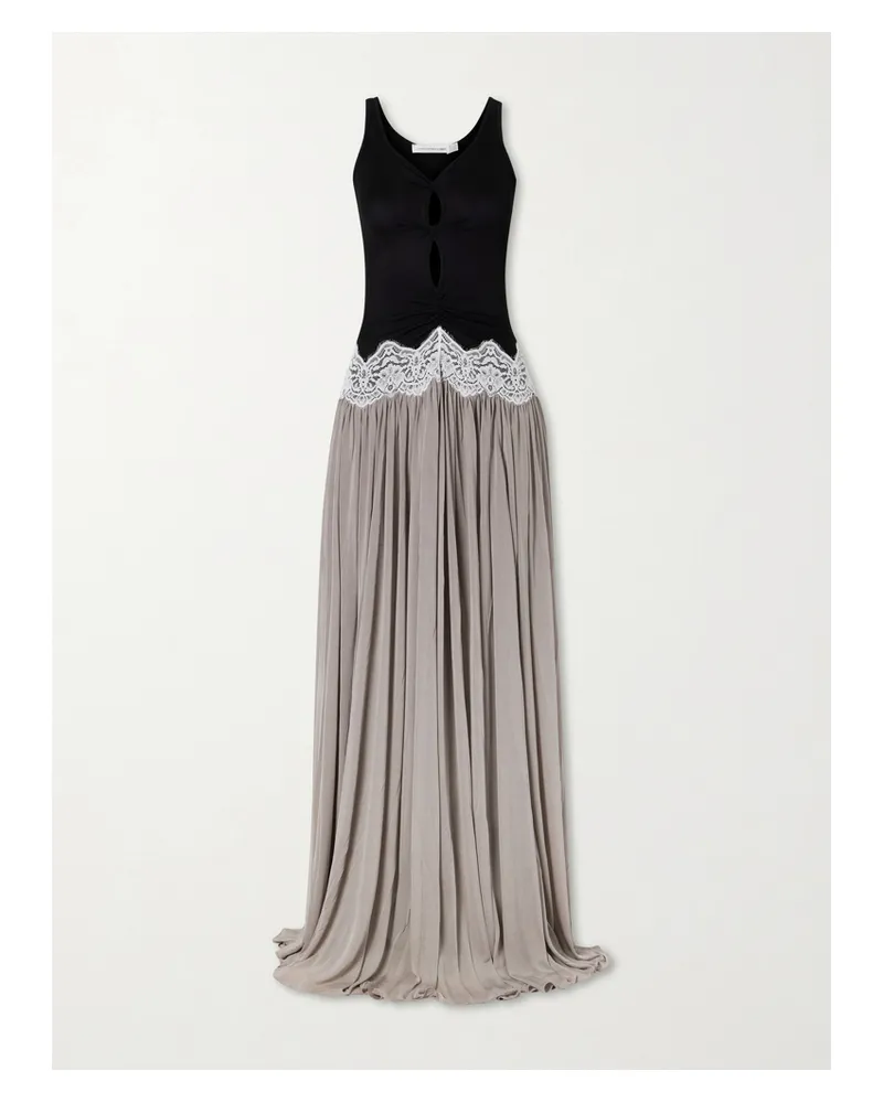 Christopher Esber Verner Cut-out Pleated Lace-trimmed Jersey Maxi Dress - Black Black