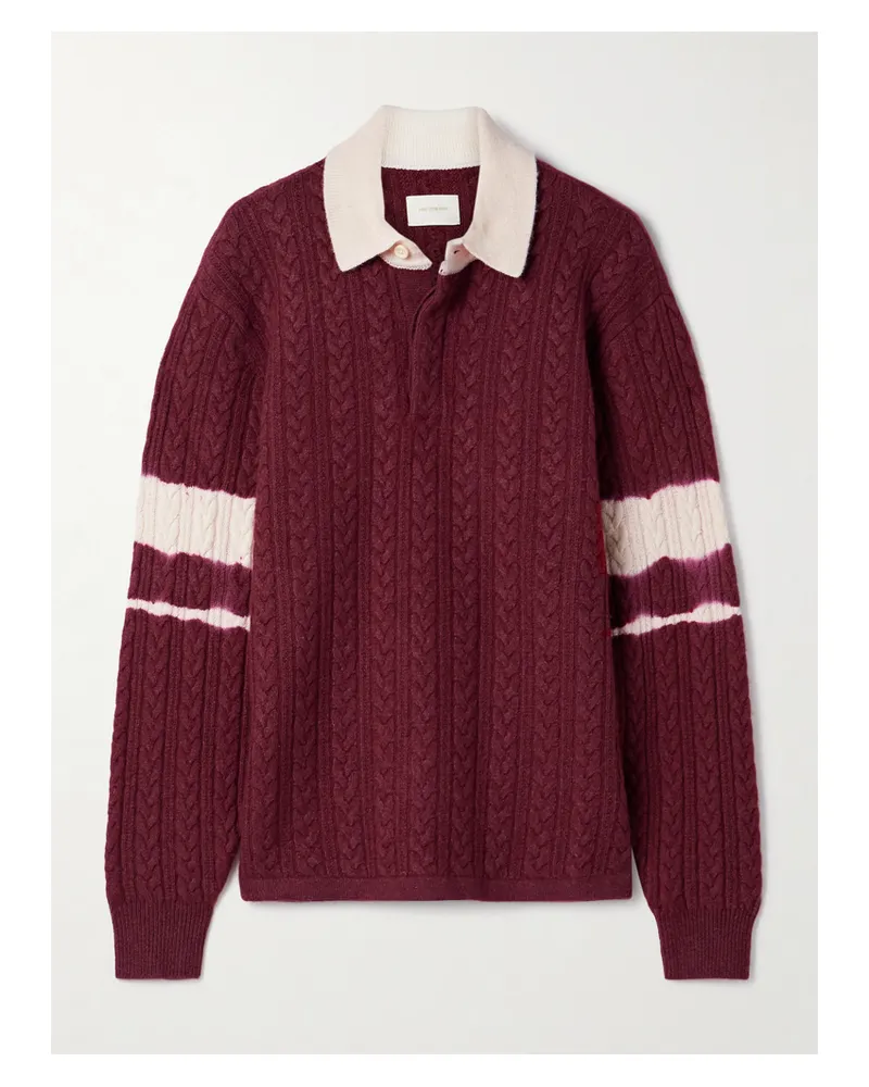 Aimé Leon Dore Zopfstrickpullover Aus Einer Woll-baumwollmischung Mit Polokragen Und Streifen - Burgunder Burgunder