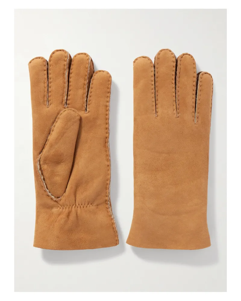 Agnelle Denise Shearling Gloves - Brown Brown