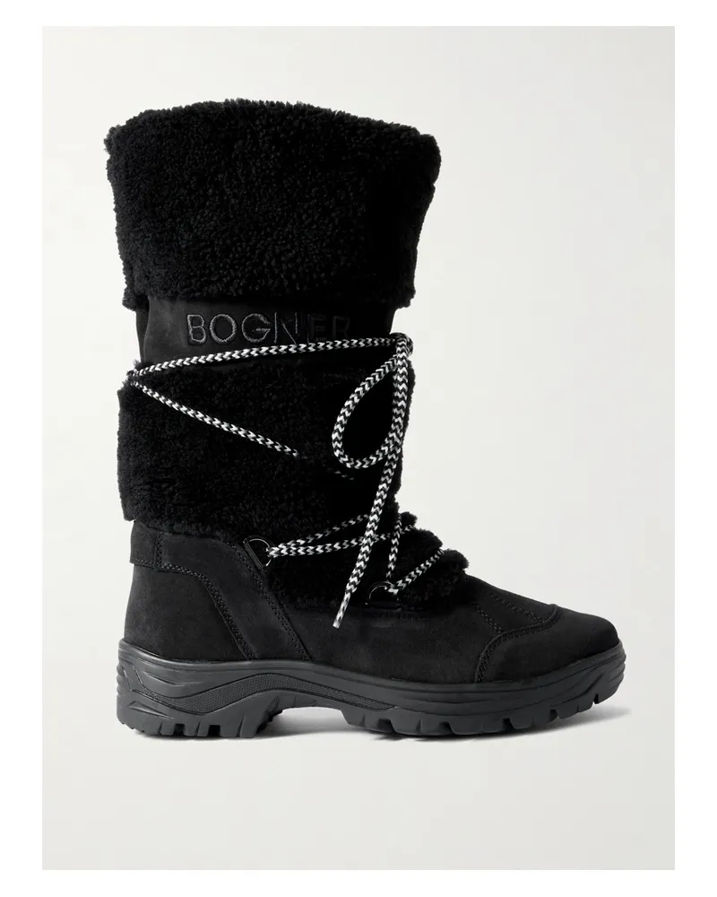 Bogner Alta Badia 2 B Schneestiefel Aus Shearling Und Veloursleder - Schwarz Schwarz
