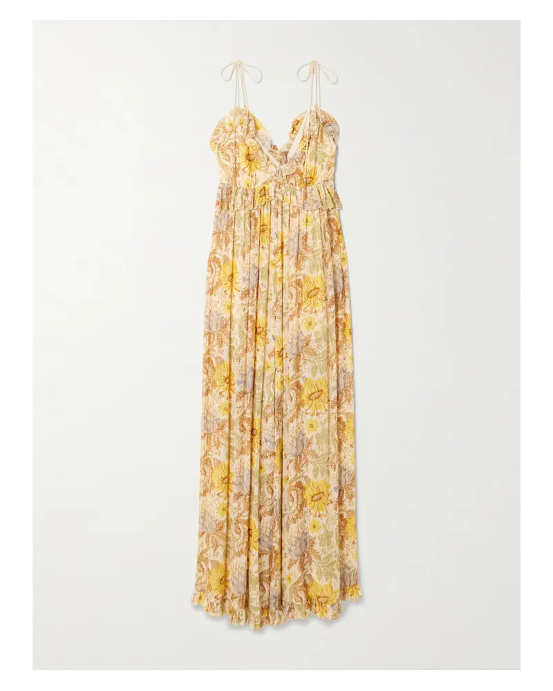 Zimmermann Daylight Jumpsuit Aus Gaze Mit Metallic-fil-coupé, Blumenprint Und Rüschen - Orange Orange