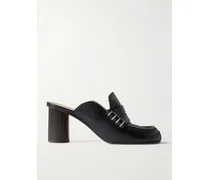 Loafer Whipstitched Leather Mules - Black
