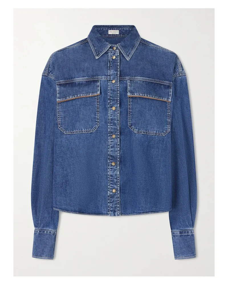Brunello Cucinelli Bead-embellished Denim Shirt - Blue Blue