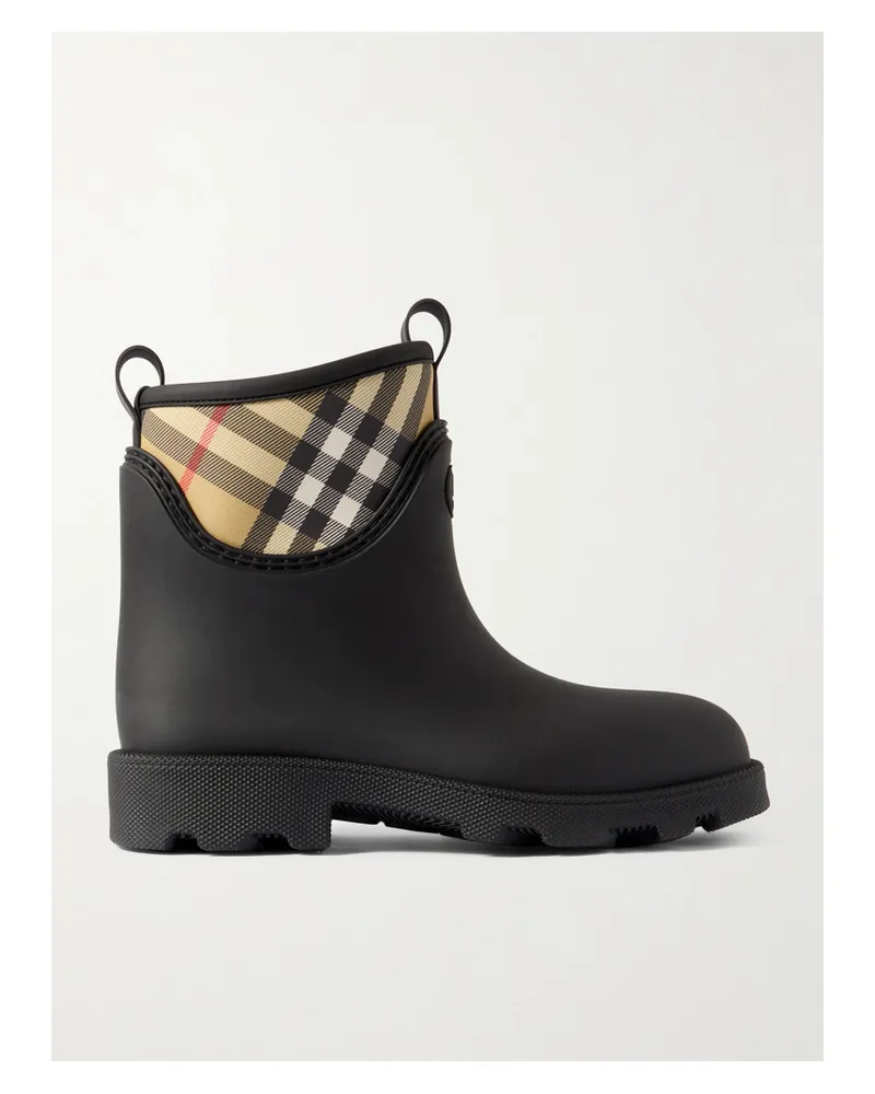Burberry Checked Nylon-paneled Rubber Ankle Boots - Black Black