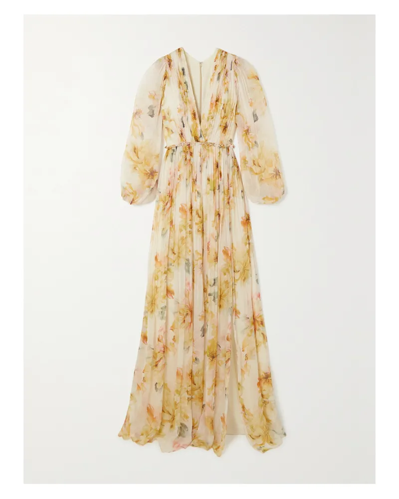 COSTARELLOS Gianna Robe Aus Georgette Mit Blumenprint, Rüschen Und Plissee - Neutral Neutral