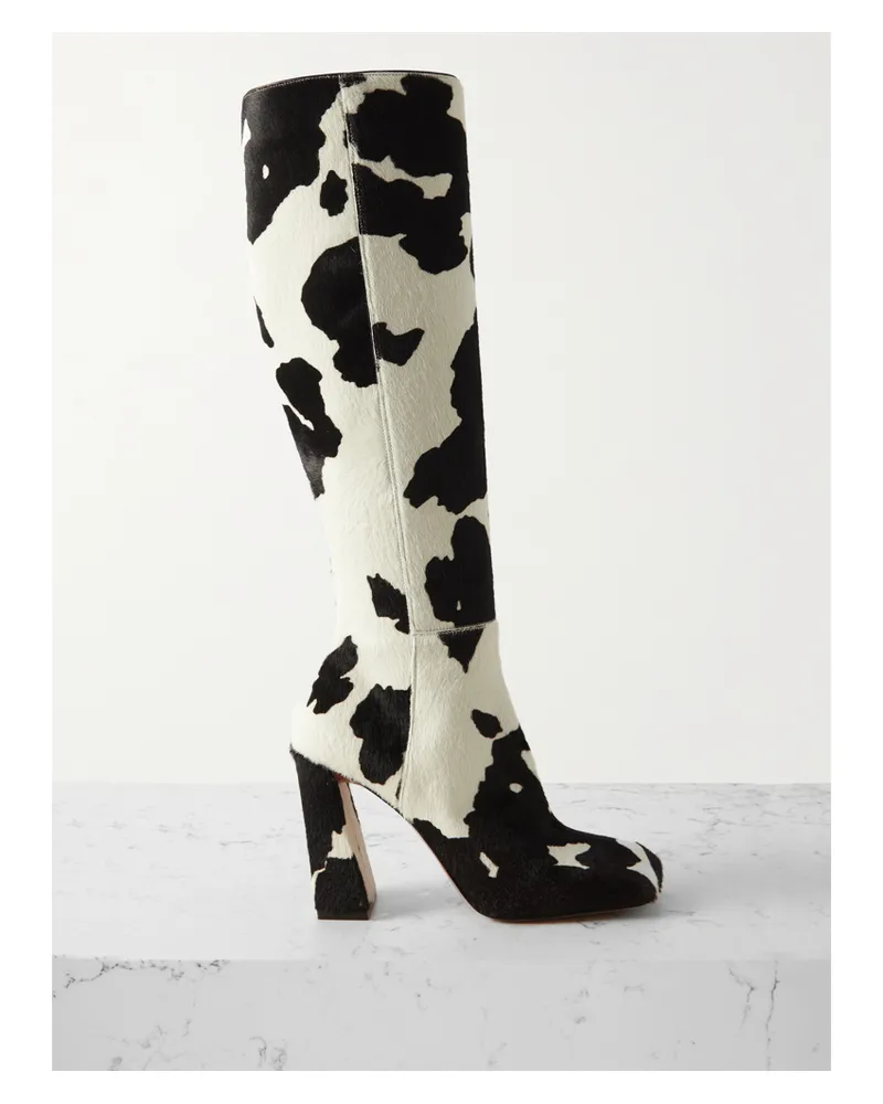 Amina Muaddi Marine Kniehohe Stiefel Aus Leder In Ponyhaaroptik Mit Kuhprint - Mehrfarbig Mehrfarbig