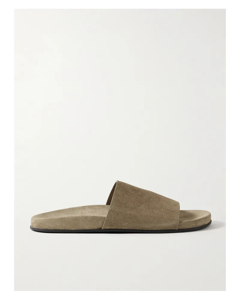 The Row Hugh Suede Slides - Neutrals Neutrals