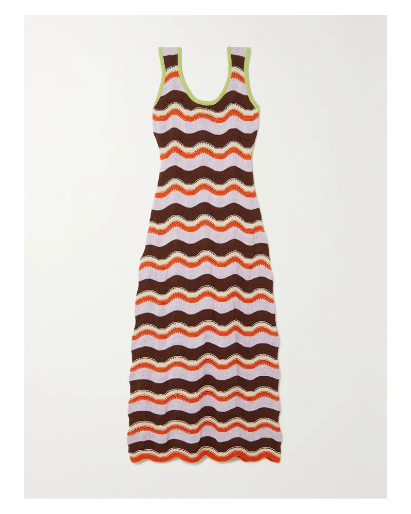 La DoubleJ Gestreiftes Midikleid Aus Gehäkelter Baumwolle - Rot Rot