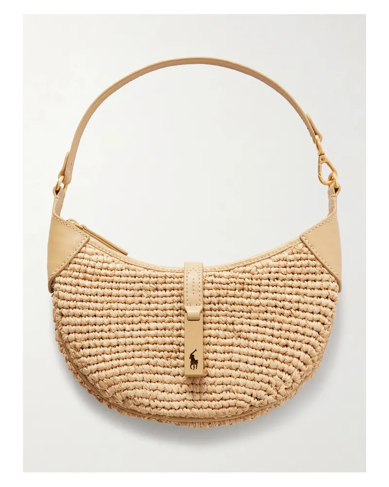 Ralph Lauren Polo Id Small Leather-trimmed Raffia Shoulder Bag - Neutrals Neutrals
