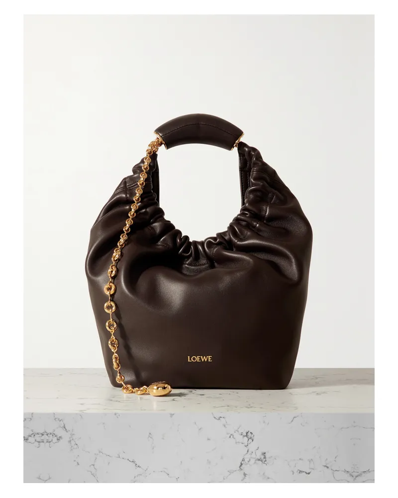 Loewe Squeeze Small Chain-embellished Gathered Leather Shoulder Bag - Brown Brown