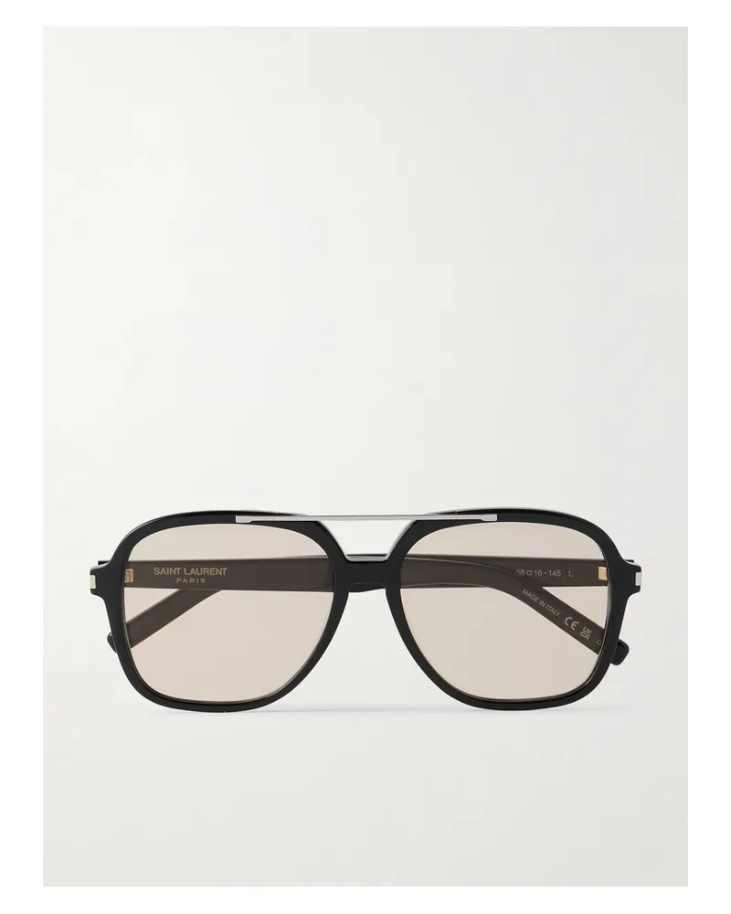Saint Laurent Aviator-style Silver-tone And Acetate Sunglasses - Black Black