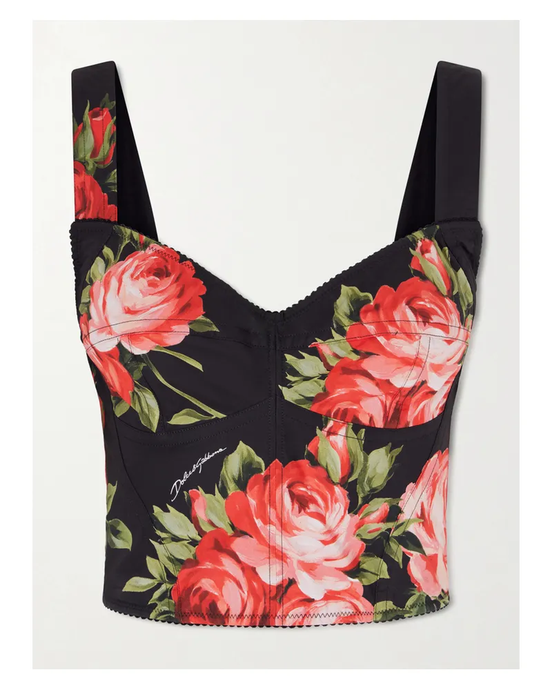 Dolce & Gabbana Bustier Aus Popeline Aus Einer Baumwollmischung Mit Blumenprint - Schwarz Schwarz
