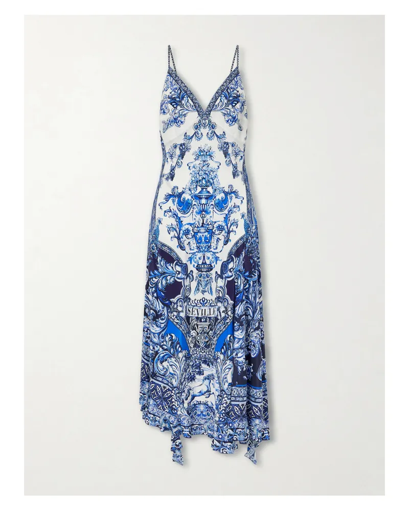 Camilla Crystal-embellished Printed Silk Midi Dress - Blue Blue