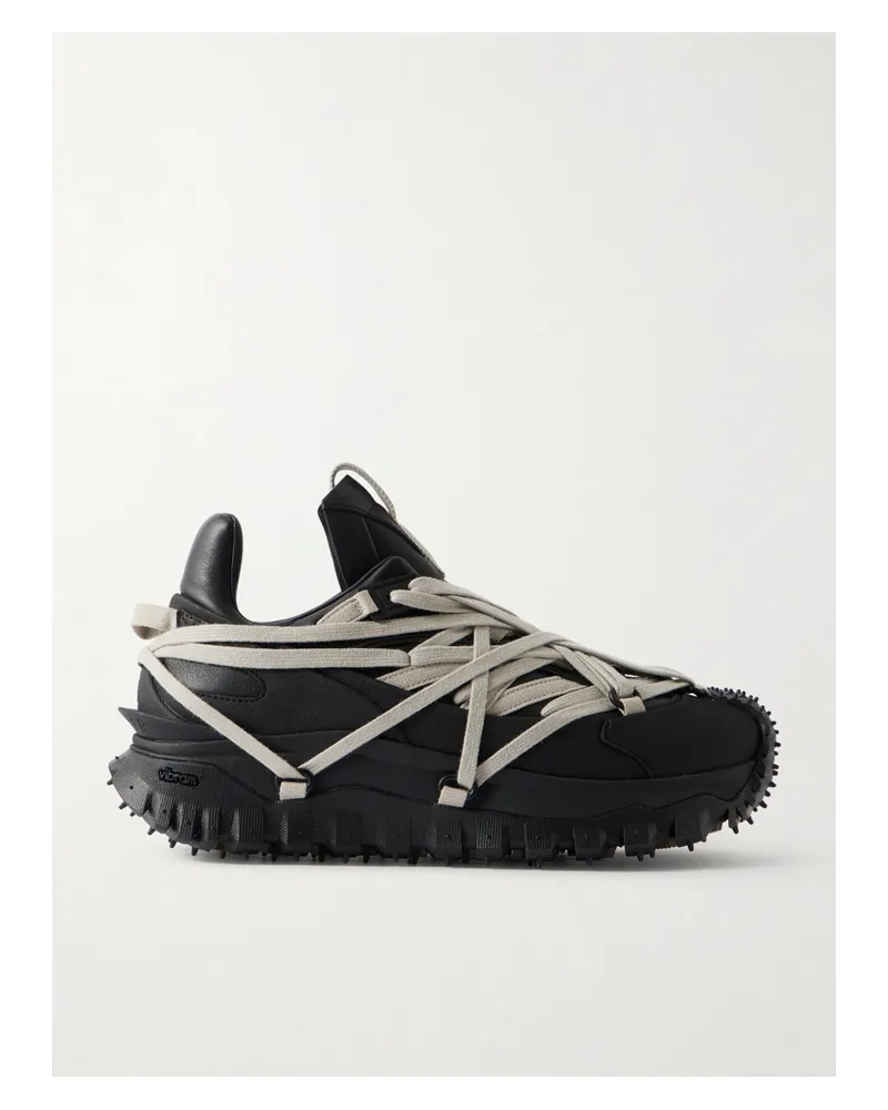 Rick Owens Moncler Trailgrip Megalace® Leather And Rubber Sneakers - Black Black