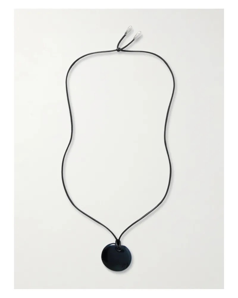 Sophie Buhai Small Full Moon Silver, Cord And Onyx Necklace - Black Black
