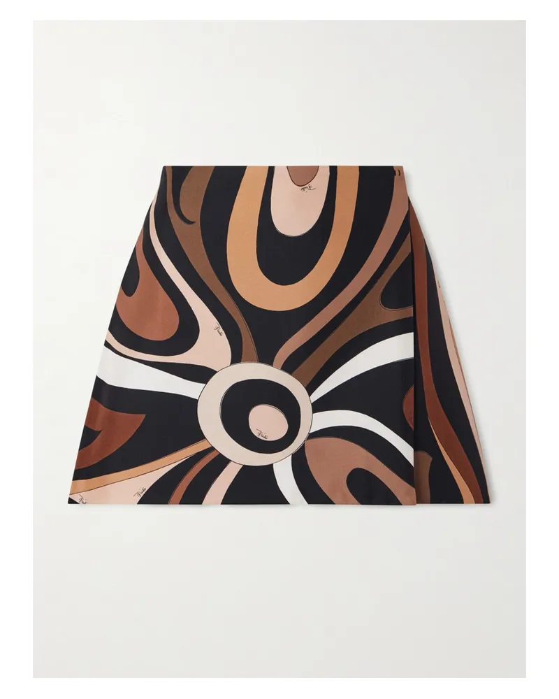 Emilio Pucci Wrap-effect Printed Silk-twill Mini Skirt - Brown Brown