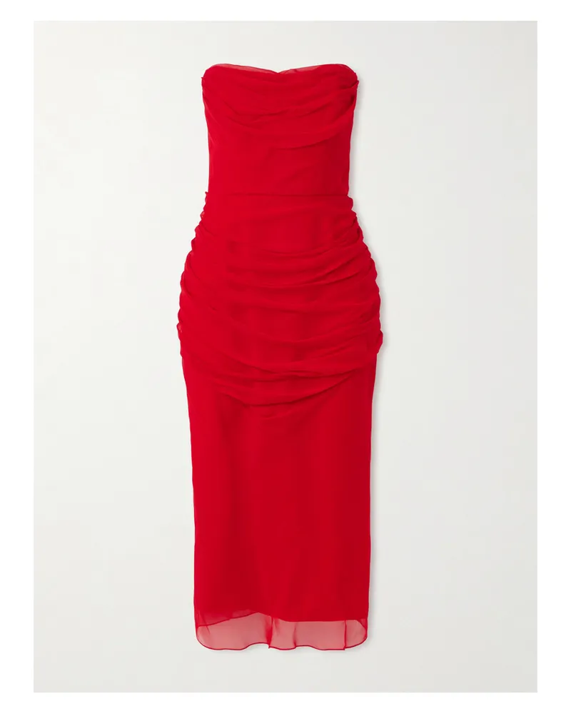 Carolina Herrera New York Strapless Draped Silk-chiffon Midi Dress - Red Red