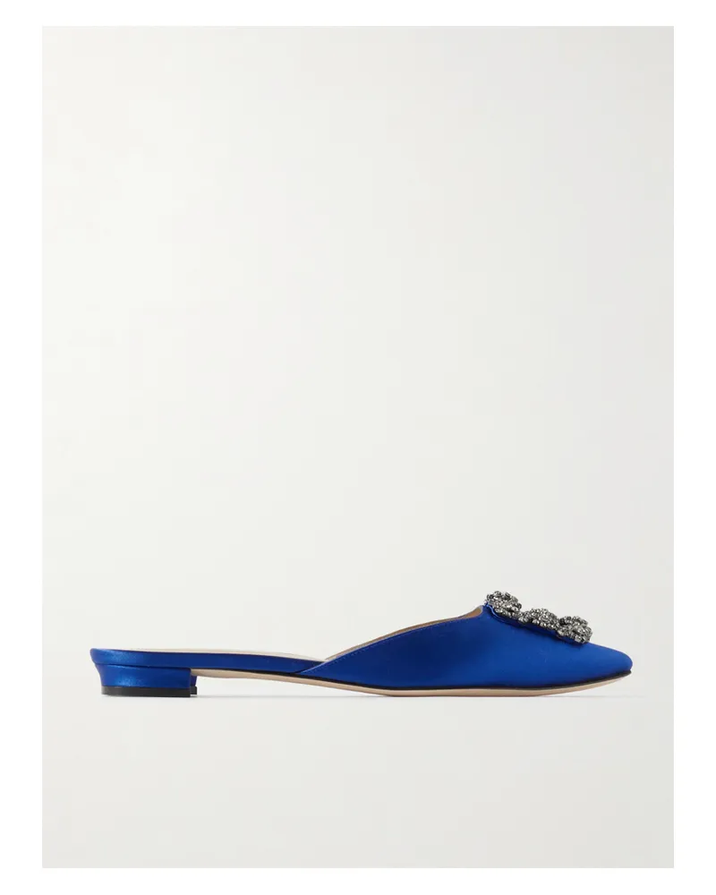 Manolo Blahnik Hangisi Crystal-embellished Satin Slippers - Blue Blue