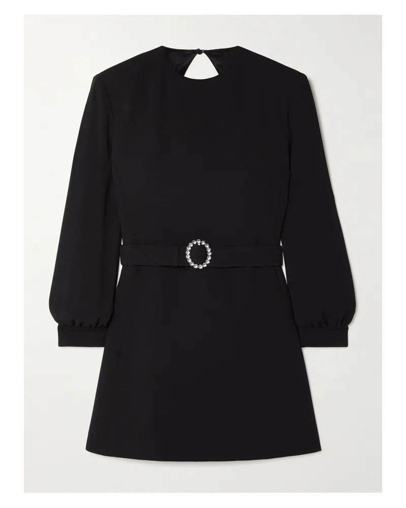 Saint Laurent Crystal-embellished Belted Woven Mini Dress - Black Black