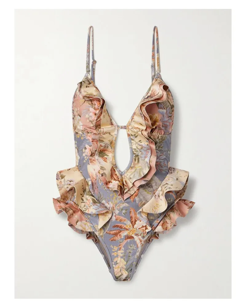 Zimmermann Tallow Badeanzug Mit Blumenprint, Rüschen Und Cut-out - Mehrfarbig Mehrfarbig