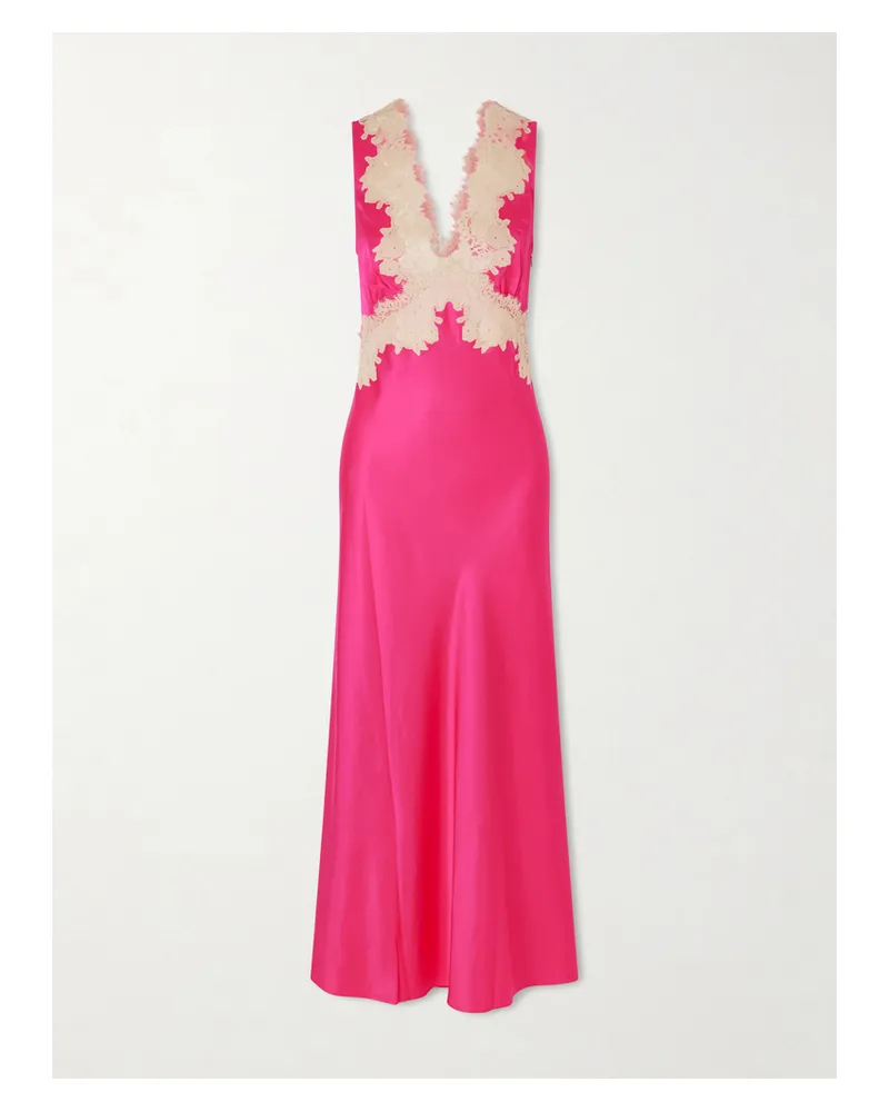 RIXO Lysandra Lace-trimmed Satin Midi Dress - Pink Pink