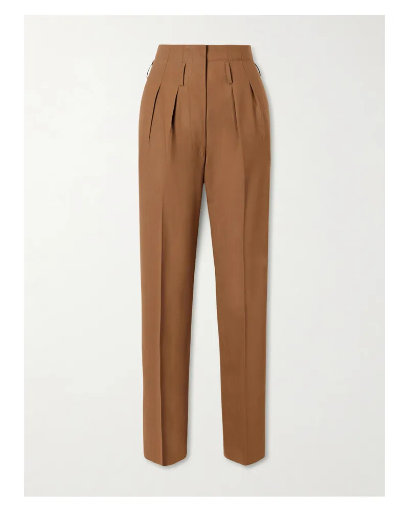 Giuliva Heritage Collection High-rise Pleated Wool Tapered Pants - Brown Brown
