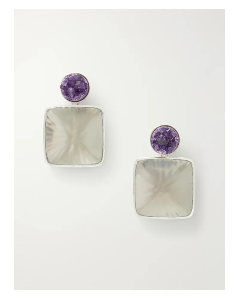 Alaïa Silberfarbene Ohrringe Mit Amethysten Und Plexiglas Silber