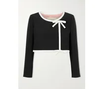 Cropped Bow-embellished Wool And Silk-blend Crepe Jacket - Black