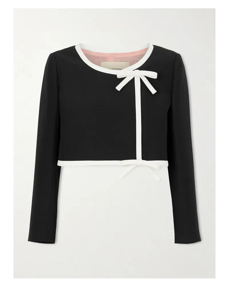 Valentino Garavani Cropped Bow-embellished Wool And Silk-blend Crepe Jacket - Black Black