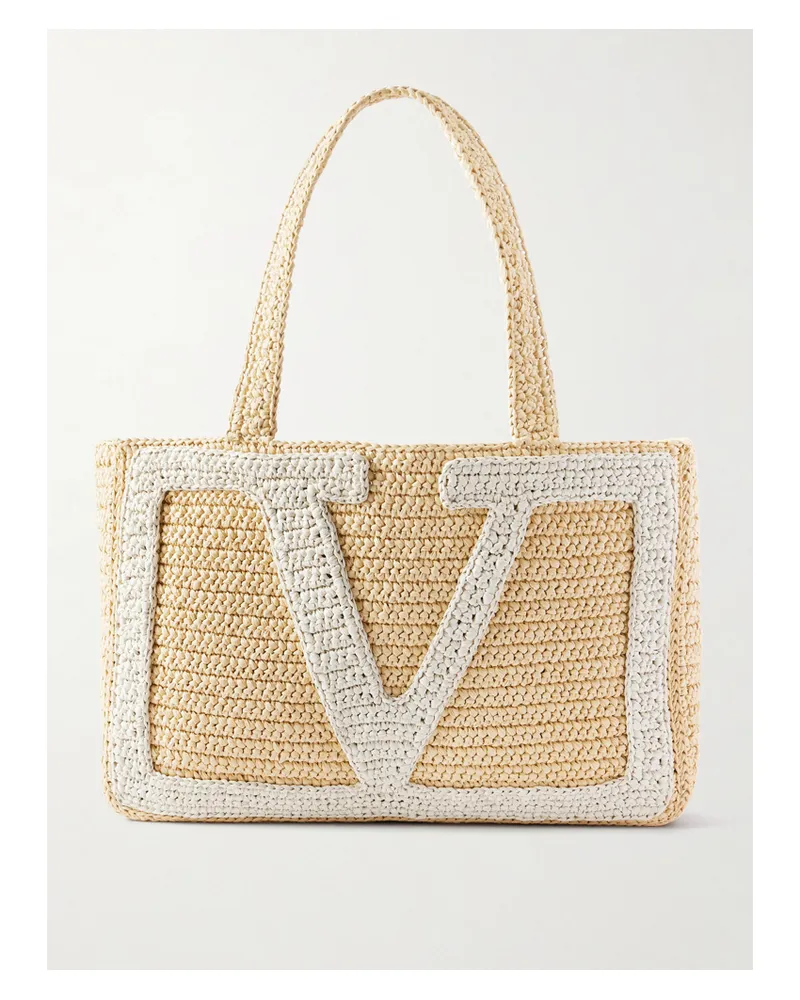 Valentino Garavani Viva Superstar Crocheted Raffia Tote - Neutrals Neutrals