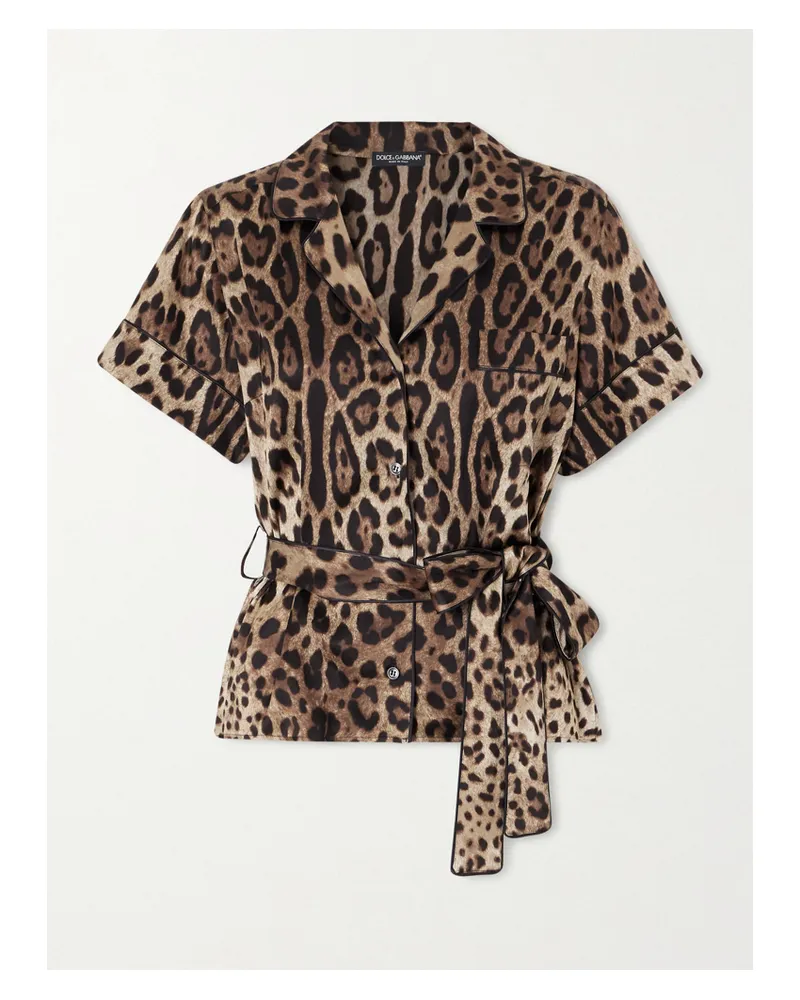 Dolce & Gabbana Hemd Aus Satin Aus Einer Seidenmischung Mit Leopardenprint, Bindegürtel Und Paspeln - Animal-Print Animal-print