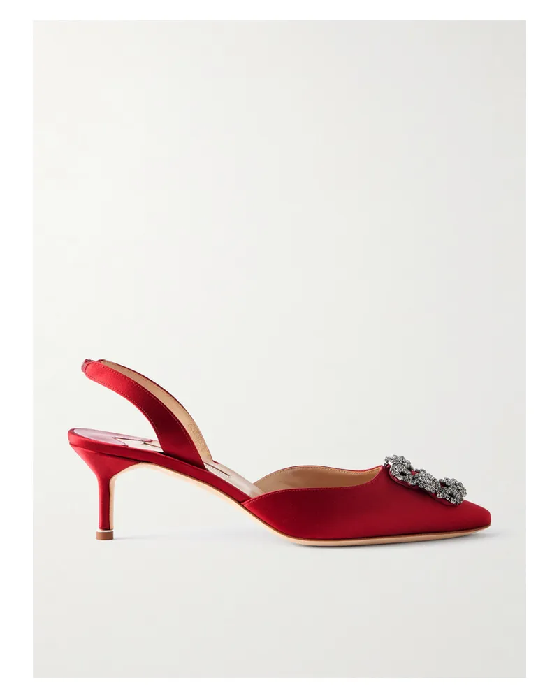 Manolo Blahnik Hangisli 50 Embellished Satin Slingback Pumps - Red Red