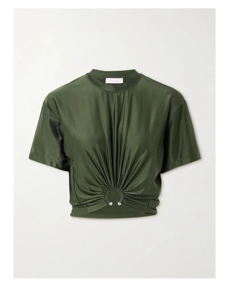 Paco Rabanne T-shirt Aus Glänzendem Jersey Mit Raffungen Und Verzierungen - Grün Grün