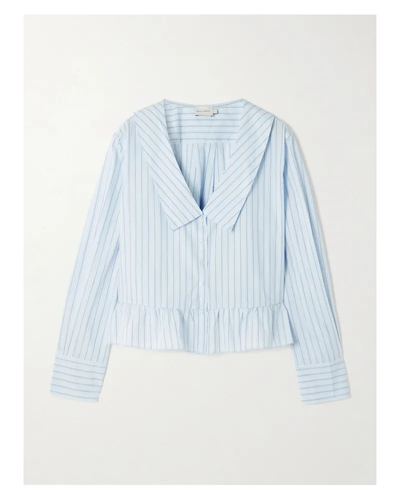 Deiji Studios Sweep Hemd Aus Gestreifter Baumwollpopeline Mit Volant - Blau Blau
