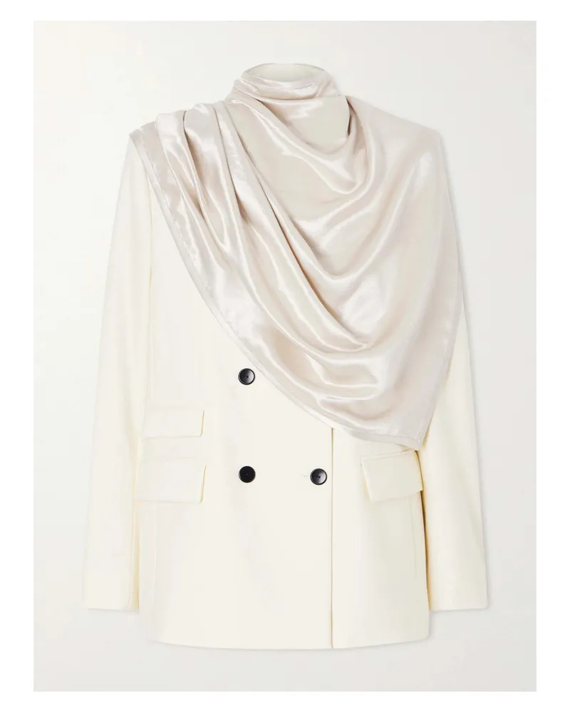 Maria Mcmanus Scarf-detailed Double-breasted Wool-blend Blazer - Ivory Ivory
