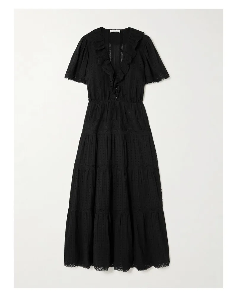 DÔEN Gabriella Kleid Aus Point D’esprit Aus Baumwolle Mit Rüschen Und Spitzenbesätzen - Schwarz Schwarz