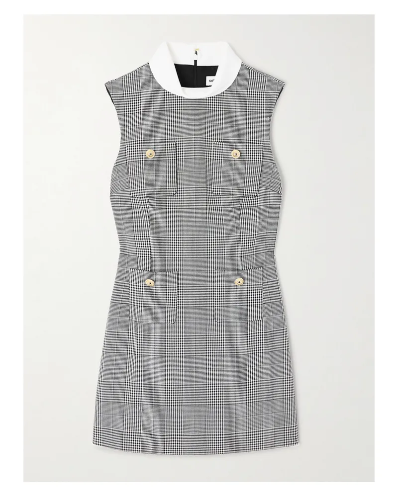 Self-Portrait Minikleid Aus Tweed Mit Glencheck-muster - Schwarz Schwarz
