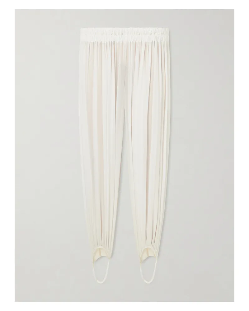 Alaïa Shirred Stretch-silk Georgette Tapered Pants - Neutrals Neutrals