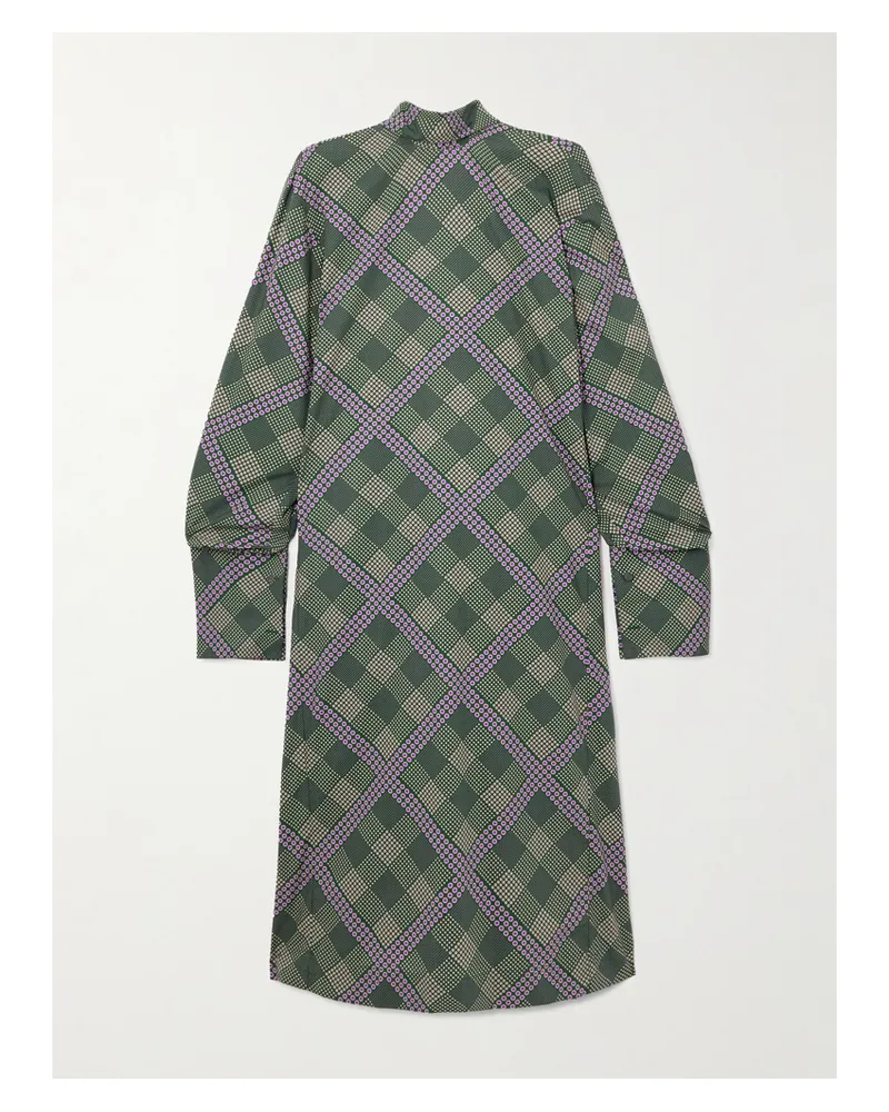 Dries van Noten Midikleid Aus Bedruckter Baumwollpopeline Mit Falten Zum Binden - Grün Grün