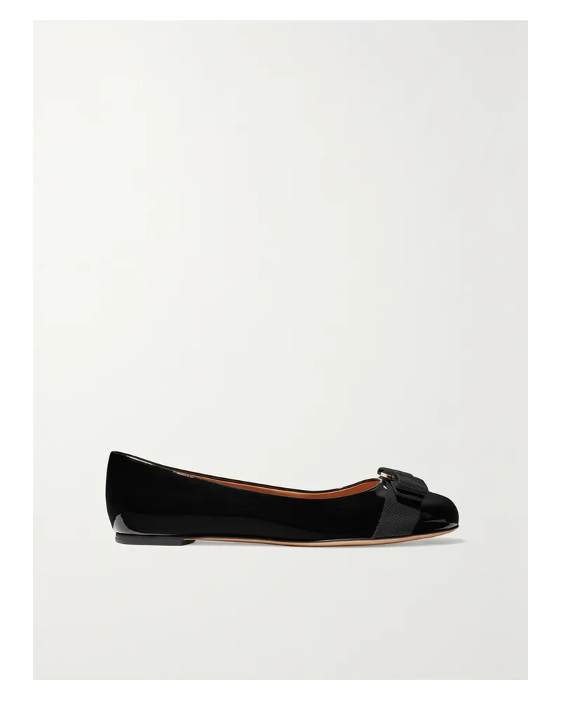 Ferragamo Varina Bow-embellished Patent-leather Ballet Flats - Black Black