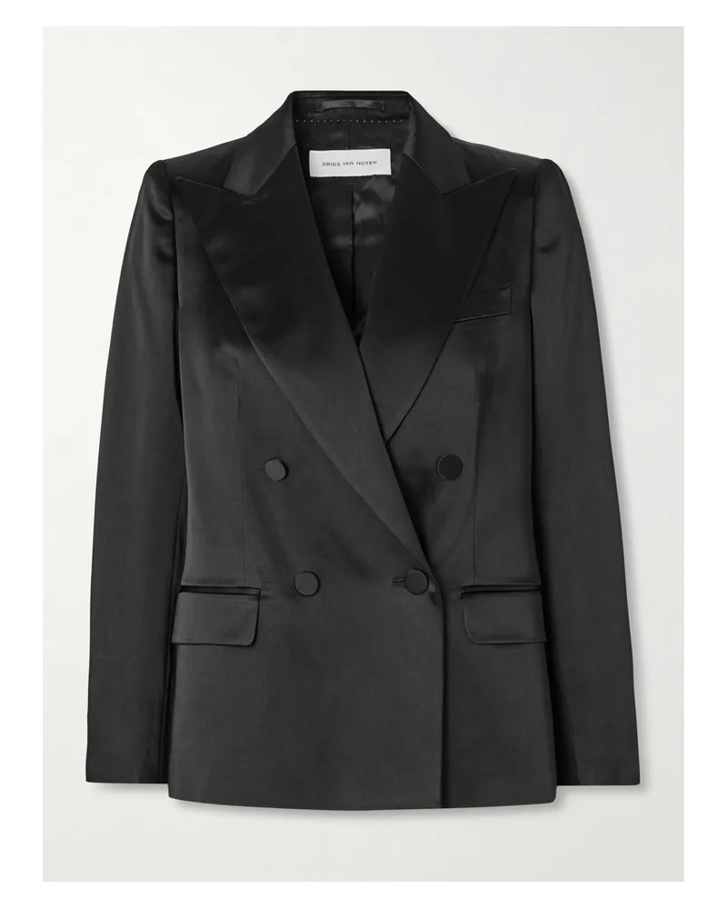 Dries van Noten Doppelreihiger Blazer Aus Vorgewaschenem Satin Aus Einer Baumwollmischung - Schwarz Schwarz