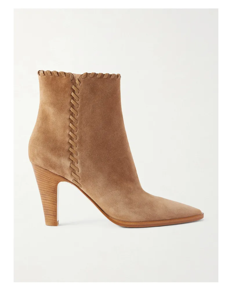 Gianvito Rossi Ankle Boots Aus Veloursleder Mit Lederbesatz Und Details Im Überwendlichstich - Braun Braun