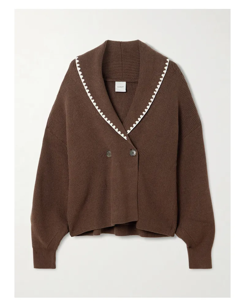 Varley Totley Cardigan In Rippstrick Mit Stickerei - Braun Braun