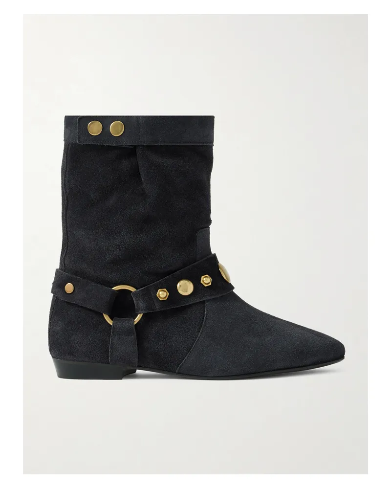 Isabel Marant Stania Ankle Boots Aus Veloursleder Mit Nieten - Blau Blau