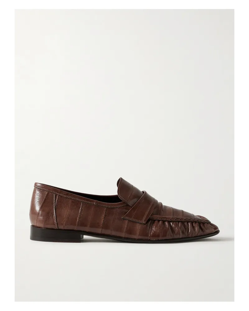 The Row Paneled Glossed-leather Loafers - Brown Brown
